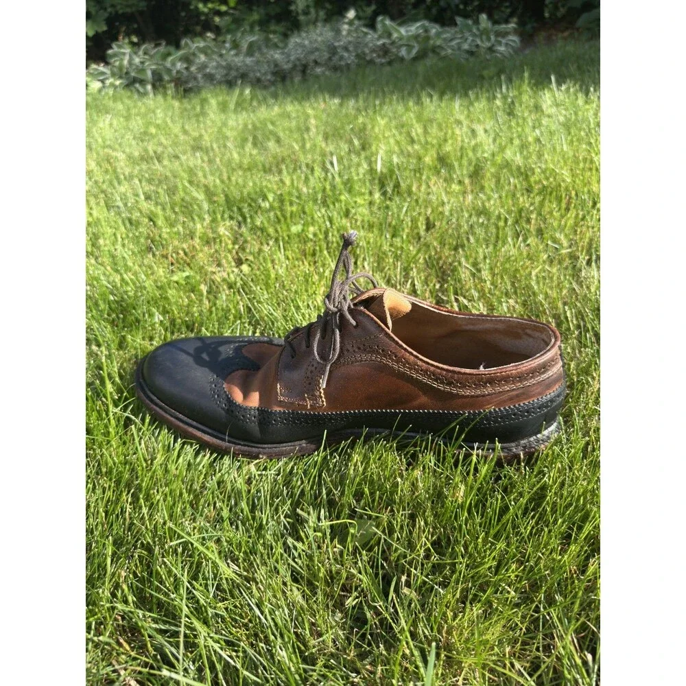 Frye Wingtip Leather Shoes Brown Black Two Tone Mens Size 10D John A Frye